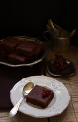 Chocolate brownies and berries