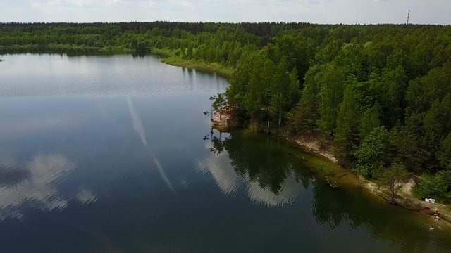 Sauriesi lake Aerial drone top view 4K UHD video Latvia 