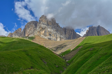 Italy south tyrol dolomites mountains Langkofel Plattkofel meadow