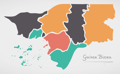 Guinea Bissau Map with states and modern round shapes