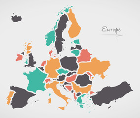 Europe Mainland Map with states and modern round shapes - obrazy, fototapety, plakaty
