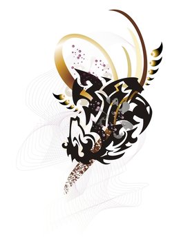 Abstract tribal eagle-horse symbol. Fantastic imaginary symbol created by the horse head and the head of an eagle with interactive overflowing and decorative elements