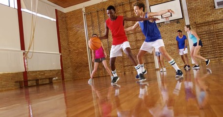High school kids playing basketball in the court - Powered by Adobe