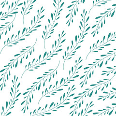 white background with colorful pattern of branches with ovoid leaves vector illustration