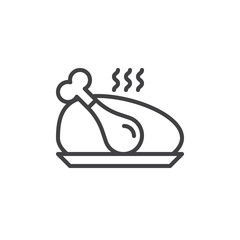 Cooked chicken line icon, outline vector sign, linear style pictogram isolated on white. Symbol, logo illustration. Editable stroke. Pixel perfect vector graphics