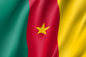 Cameroon national flag. National patriotic symbol in official country colors. Illustration of Africa state waving flag. Realistic vector icon