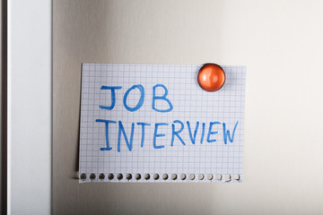 Job Interview Note Attached With Orange Magnetic Thumbtack