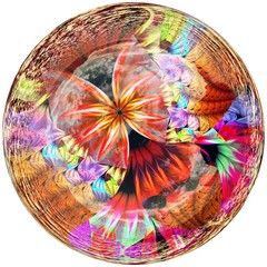 3D Glossy button with colorrful fractal butterfly