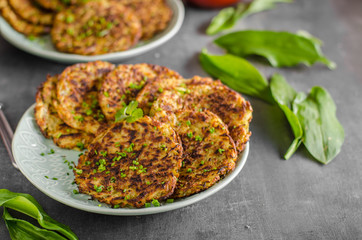 Potato pancakes fried with garlic