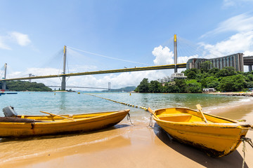 Ting Kau bridge and boat
