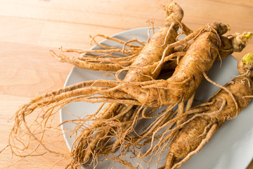 Fresh Ginseng on plate