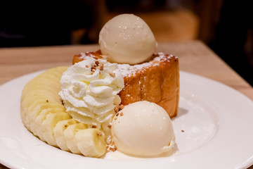 Close up of Honey Toast in vintage tone.