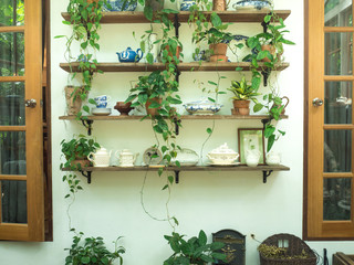 Stack of vintage tea cups for high tea.