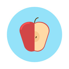 Red fresh apple flat icon. Round colorful button, circular vector sign. Flat style design