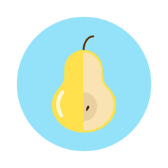 Yellow pear flat icon. Round colorful button, circular vector sign. Flat style design