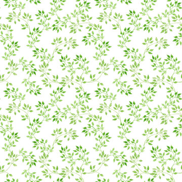 Green leaves. Repeating pattern. Watercolor