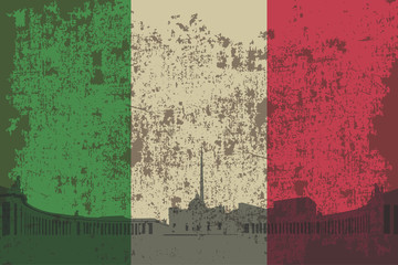 Flag of Italy, the outline of the building of Rome.