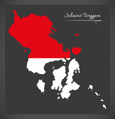 Sulawesi Tenggara Indonesia map with Indonesian national flag illustration