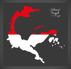 Sulawesi Tengah Indonesia map with Indonesian national flag illustration