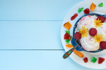 three balls of homemade sorbet