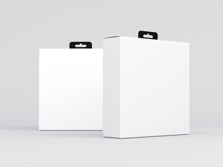 Two Square White Boxes Mockup with black Hang Tab, 3d rendering