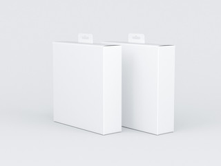Two Square White Boxes with Hang Tab Mockup, 3d rendering