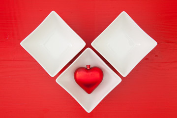 Ceramic bowls for sushi and red heart