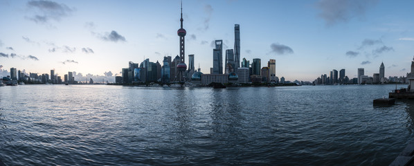 Shanghai skyline panorama,landmarks of Shanghai with Huangpu river in China.