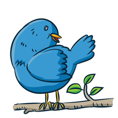  Cartoon bird on branch - Vector clipart illustration