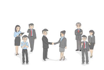 Agreements between businessmen. Teams of businessmen support them. vector illustration.