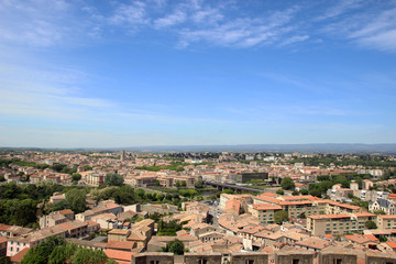 Fototapeta na wymiar Vue des remparts de la cité médiévale de Carcassonne, France