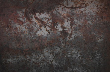 Peeling paint blue rusty textured metal background.