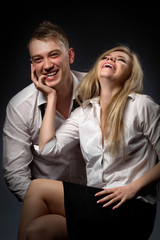 Сouple in white shirt and black tie