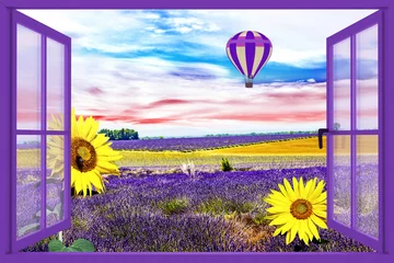 Fototapeten Blooming lavender field looking out the window © Edler von Rabenstein