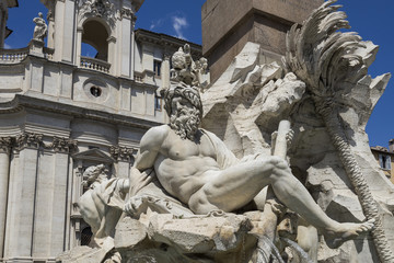 Statue of Neptune from Famous Fountain of the Four Rivers with a