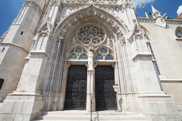 Details of old wooden door of Matthias church in Budapest