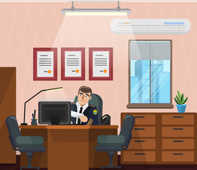 Vector illustration in a flat style, the office of the chief of police.