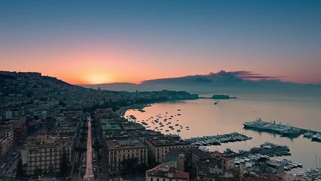 naples city skyline timelapse from night to day pan