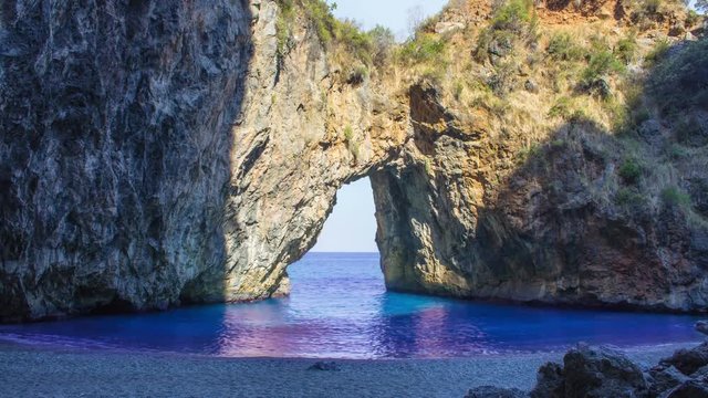 San Nicola Arcella, Arco Magno Beach and Rocks, South Italy, Calabria, Time Lapse, 4k
