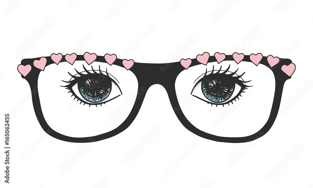 Poster Glasses, blue eyes, cute girl