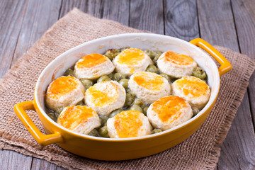 homemade cramble (cobbler) in ceramic form