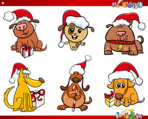 dog characters on Christmas cartoon set
