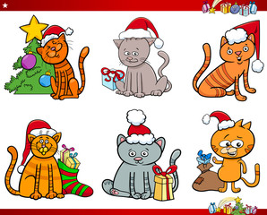 cat characters on Christmas cartoon set