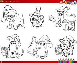 cartoon dogs on Christmas set coloring book