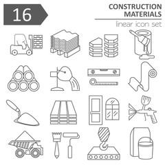 Construction and finishing materials icon set. Thin line design isolated on white. Create your industrial infographics collection