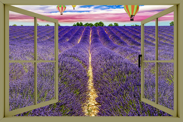 Blooming lavender field looking out the window - 165064255