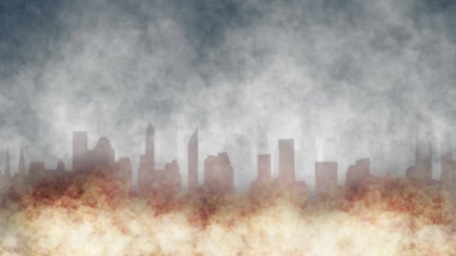 The Cityscape in Flames and Smoke
