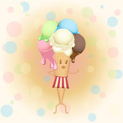 Multicolor poster - humanoid waffle ice cream cone on a festive background