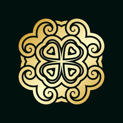Golden ornamental abstract vintage logo on dark background. Template for design