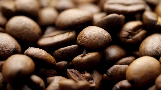 Roasted coffee beans. Close-up shot.

